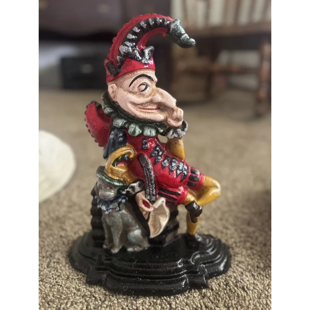Cast Iron Jester with Dog Doorstop